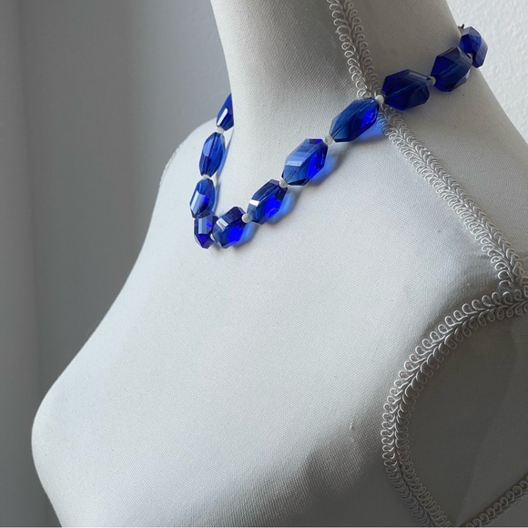 Chunky Faceted Oval Blue Glass Mother Of Pearl Bead Spacer 925 Clasp Necklace - Picture 9 of 14